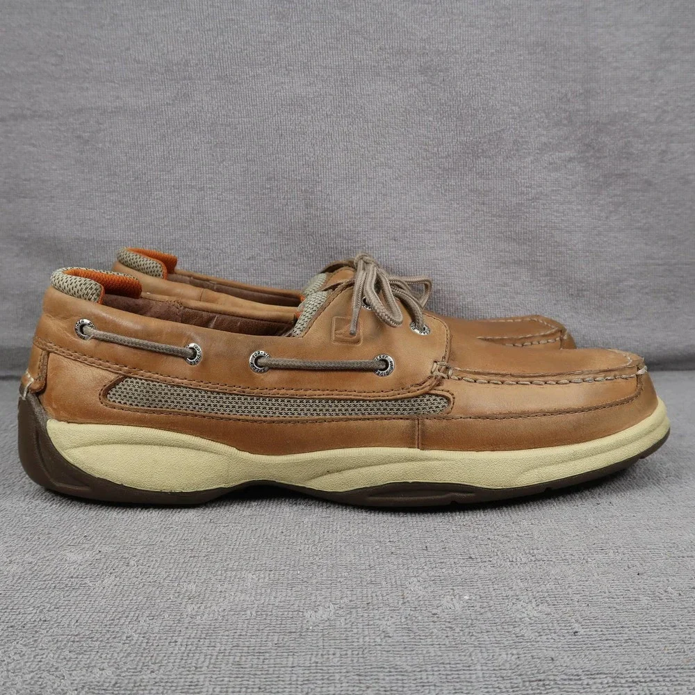 Sperry Lanyard 2-Eye Mens 13 Brown Leather Slip On Lace Up Boat Shoe Loafers